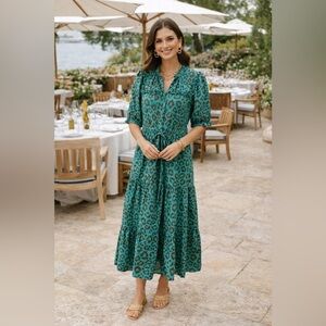 Lola Australia Pacific Turquoise Green Animal Print Midi Dress Size Small